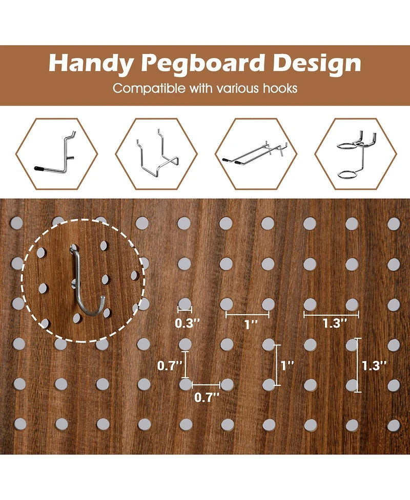 Rotating Pegboard Display with 360° Metal Hinges – Solid Wood Frame for Retail or Home Organization