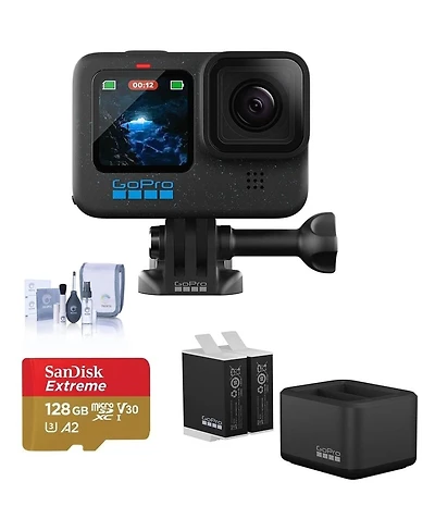 GoPro GoPro HERO12 Black Camera Bundle: Waterproof Action Cam with Go Pro Dual Battery Charger, & 2x GoPro Enduro Batteries, and 128GB Micro Sd Card f