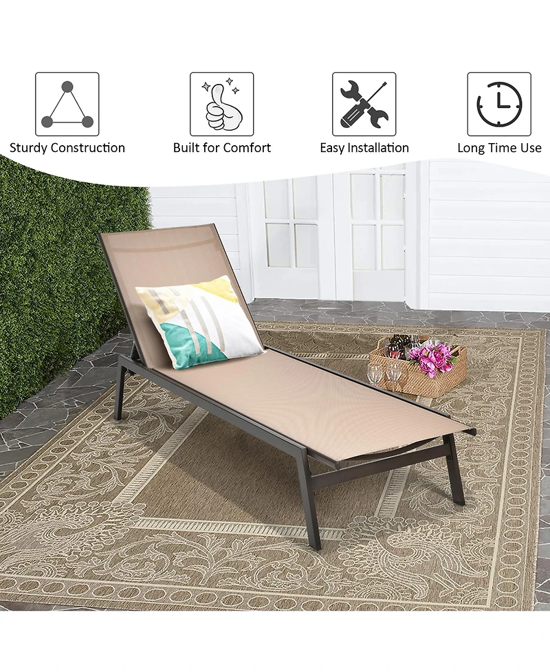 2 Pcs Patio Lounge Chair Chaise Recliner Back Adjustable Garden