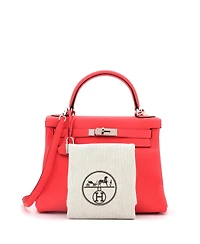 Pre-Owned Hermes Kelly 28 Handbag Red Clemence with Palladium Hardware