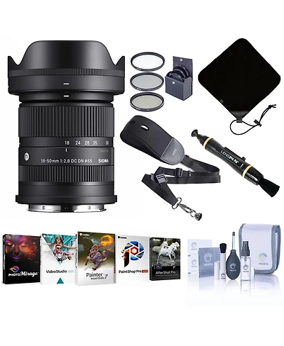 Sigma 18-50mm f/2.8 Dc Dn Contemporary Lens for L Mount, Bundle with ProOptic 55mm Filter Kit, Lens Cleaner, Lens Wrap, Ns-3 Sling Strap, Cleaning Kit