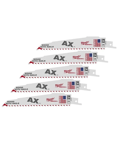 Milwaukee 48-00-5021 6" 5 Tpi The Ax Sawzall Reciprocating Saw Blade - 5 Pack
