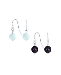 Bling Jewelry Set of 2 Natural Stone Bead Drop Earrings Sterling Silver