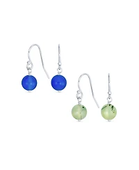 Bling Jewelry Set of 2 Simple Natural Multi Stones 8MM Bead Drop Ball Earrings Sterling Silver