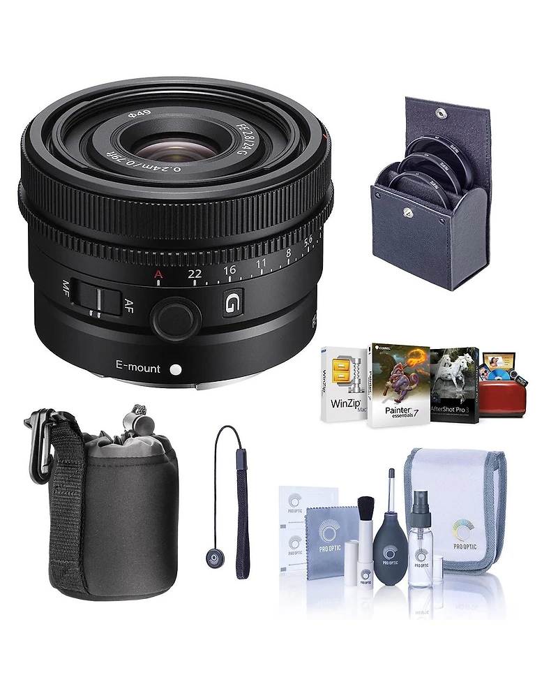 Sony Fe 24mm f/2.8 G Lens for Sony E, Bundle with Mac Software Kit, 49mm Filter Kit, Cleaning Kit, Lens Pouch, Lens Cap Tether