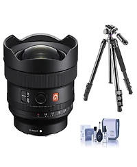 Sony Fe 14mm f/1.8 Gm Prime Lens, Bundle with Takama 3-Section Aluminum Video Tripod with Fluid Head, Cleaning Kit