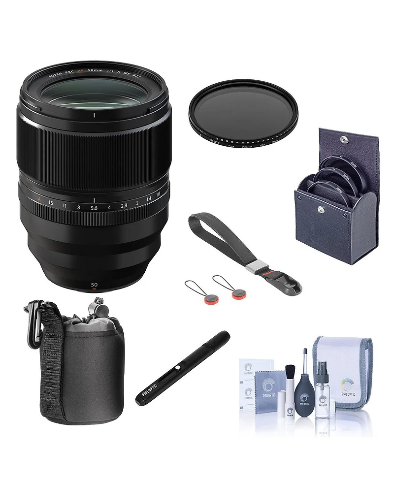 Fujifilm Xf 50mm f/1.0 R Wr Lens, Black, Bundle with ProOptic 77mm Filter Kit, 77mm Vnd Filter, Wrist Strap, Lens Case, Lens Cleaner, Cleaning Kit