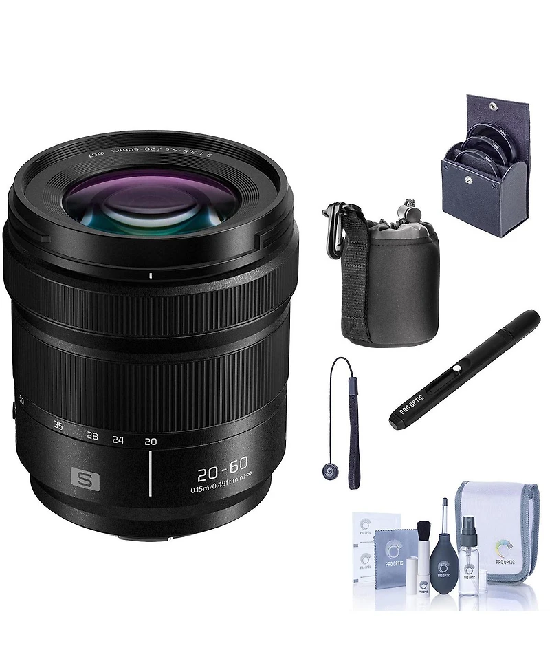 Panasonic Lumix S 20-60mm f/3.5-5.6 Lens for L Mount, Bundle with ProOptic 67mm Filter Kit, Pouch, Lens Cleaner, Cleaning Kit, Lens Cap Tether