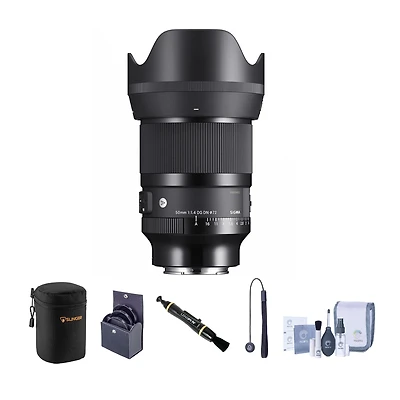 Sigma 50mm f/1.4 Dg Dn Art Lens for Sony E Bundle with 72mm Filter Kit, Lens Case, Lens Cleaner, Cleaning Kit, Lens Cap Tether