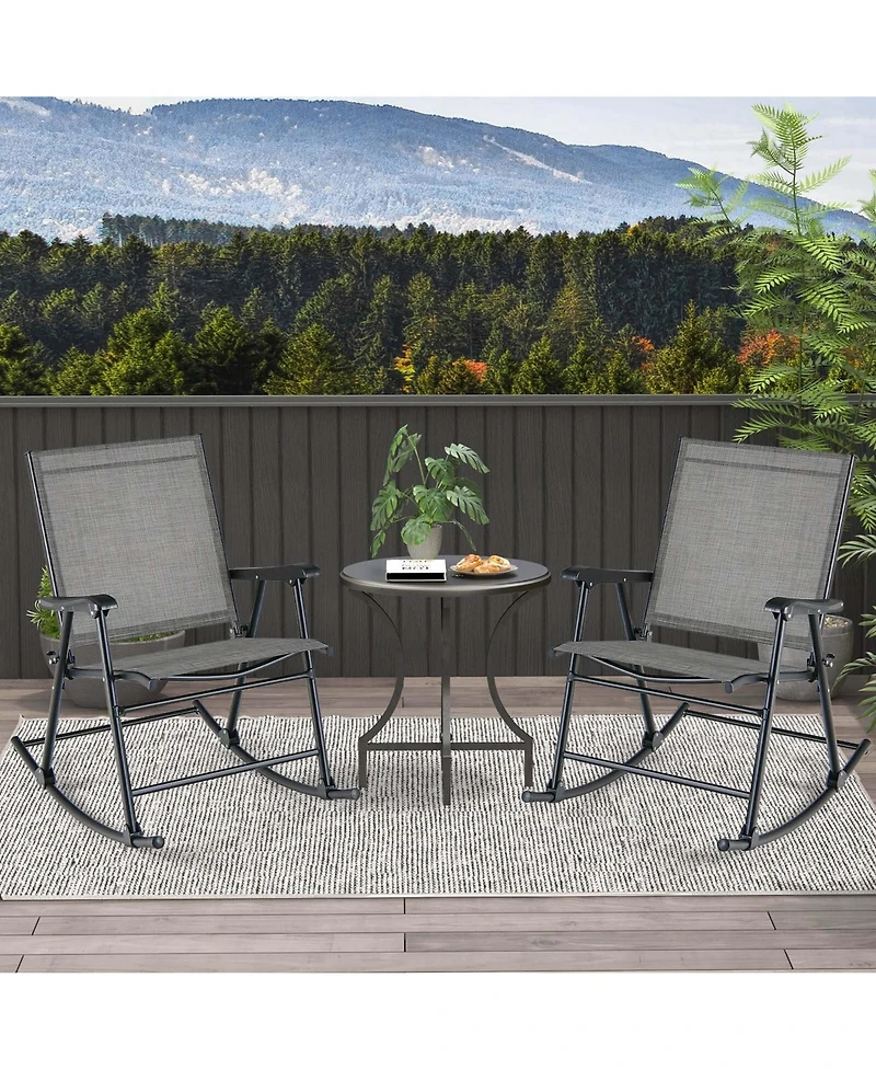 2 Pcs Patio Folding Rocking Chair Heavy-Duty Metal Frame Rockers Outdoor