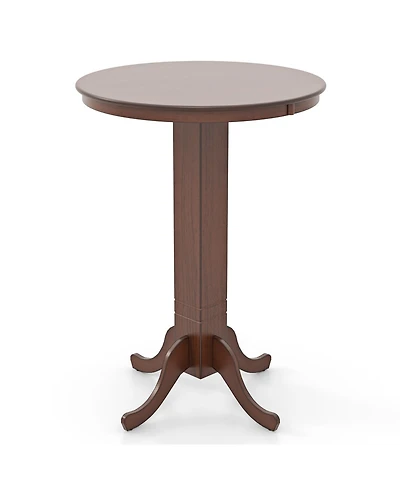 Wood Pub Round Dining Table with Pedestal Base