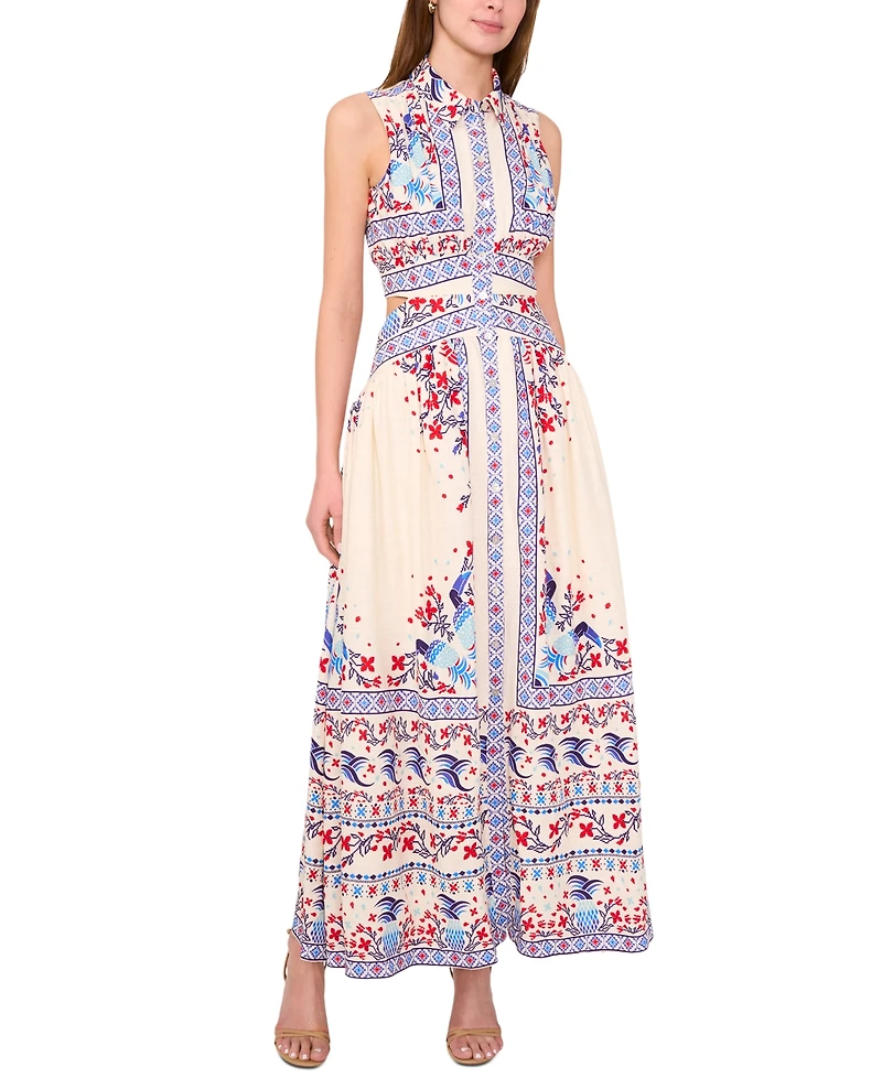 1.state Women's Printed Button Cutout Sleeveless Maxi Dress