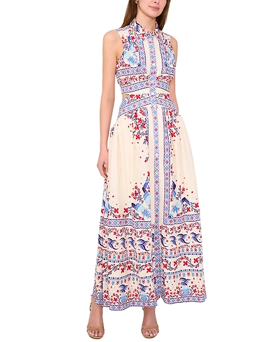 1.state Women's Printed Button Cutout Sleeveless Maxi Dress