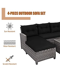 Gymax Set of 4 Rattan Furniture Set Sofa Ottoman Cushion Garden Deck Patio