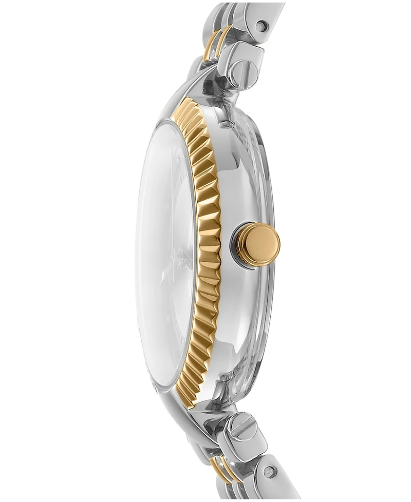 Dkny Women's Essential Glitz Silver Dial Gold Two-Tone Stainless Steel Bracelet Watch 30mm