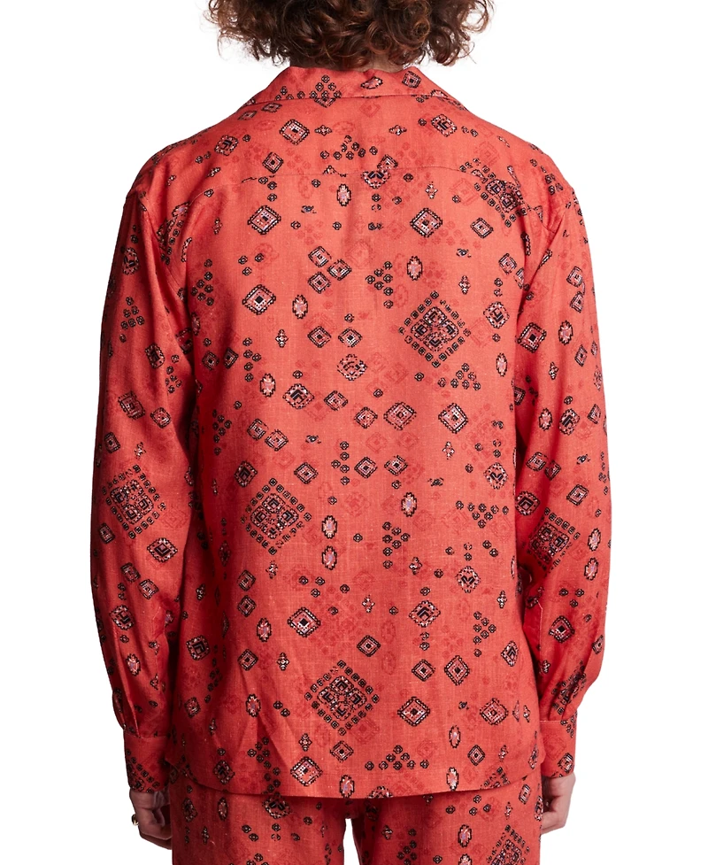 Paisley & Gray Men's Slim Fit Long Sleeve Printed Button Front Camp Shirt