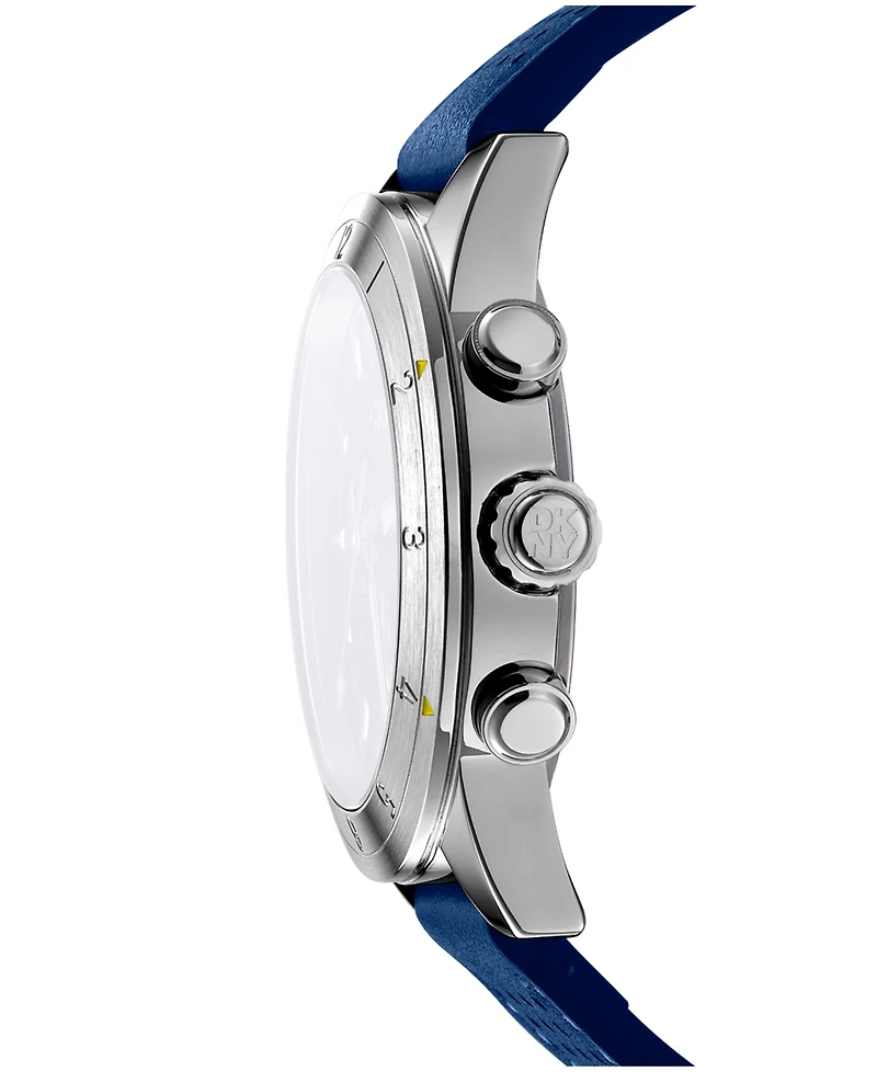 Dkny Men's Bryant Park Chronograph Dark Blue Leather Strap Watch, 44mm