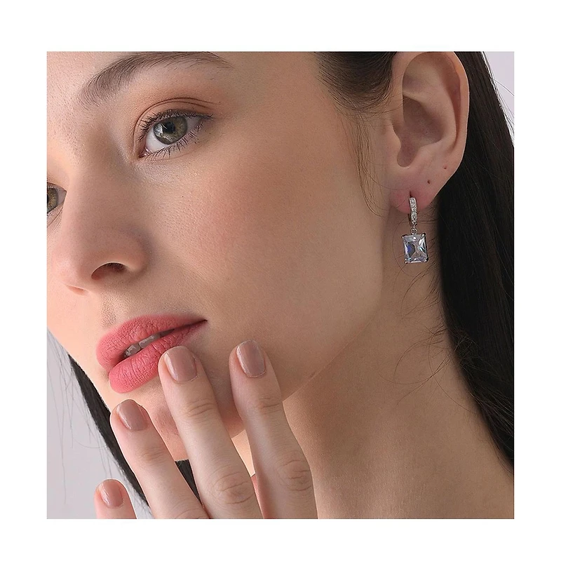 Sohi Women's Silver-Plated Stone Hoop Earrings