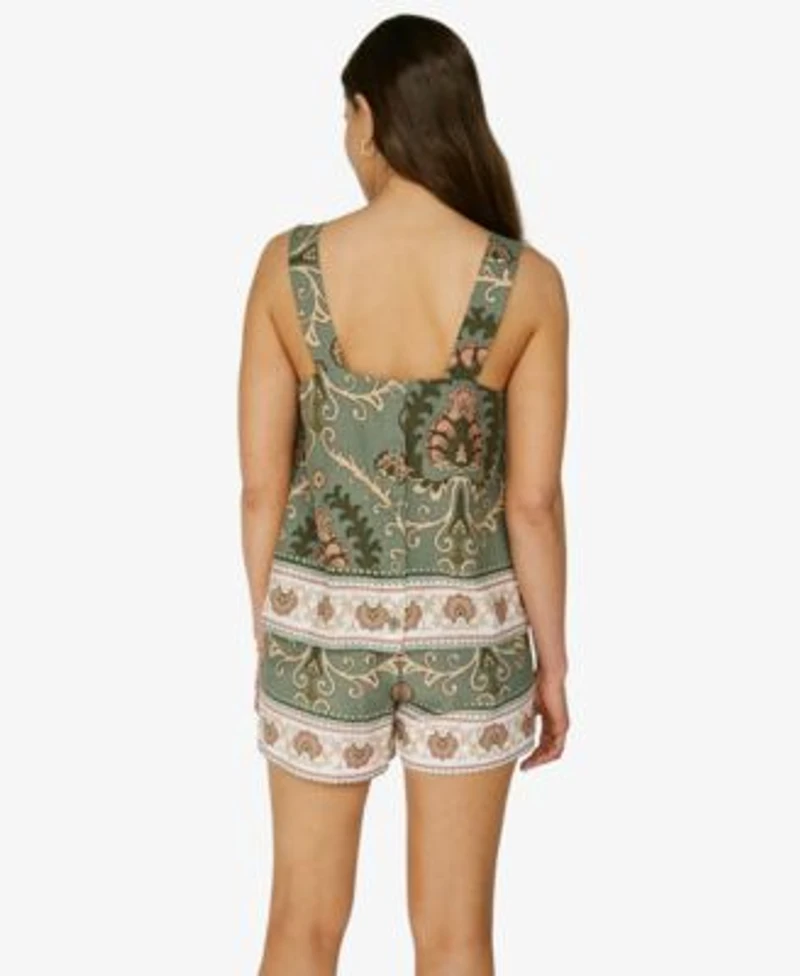 Sanctuary Womens Button Front Relaxed Tank Top Spring Breaker Border Print Shorts