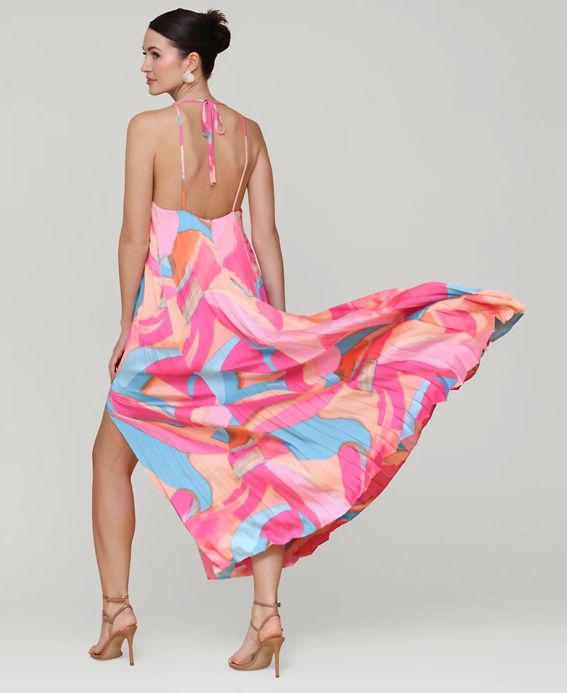 Avec Les Filles Women's Pleated Halter Maxi Dress