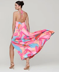 Avec Les Filles Women's Pleated Halter Maxi Dress
