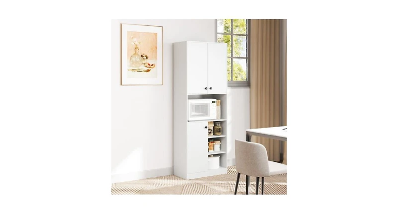 Kitchen Pantry Storage Cabinet – Microwave Stand with Open Shelves for Kitchen Organization