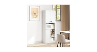 Kitchen Pantry Storage Cabinet – Microwave Stand with Open Shelves for Kitchen Organization