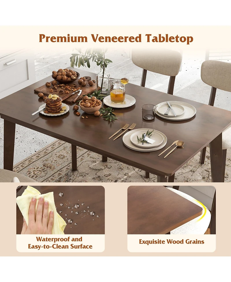 Wooden Dining Table with Rubber Wood Legs for 4 People