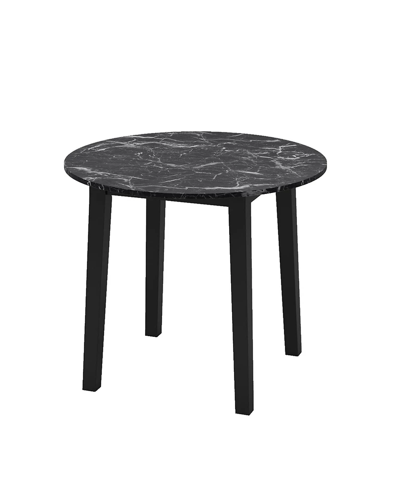 Round Dining Table with Rubber Wood Legs and Marble-textured Veneer Tabletop
