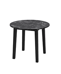 Round Dining Table with Rubber Wood Legs and Marble-textured Veneer Tabletop