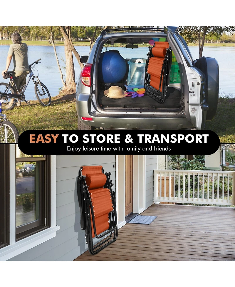 2 Pieces Folding Lounge Chair with Zero Gravity