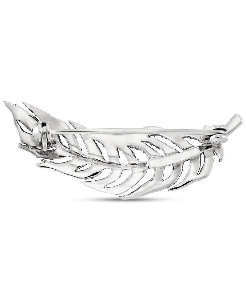 Marcasite Feather Motif Fashion Pin in Sterling Silver