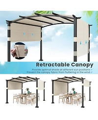 Outdoor Pergola Modern Arched Patio Garden Shelter with Retractable Sunshade Canopy