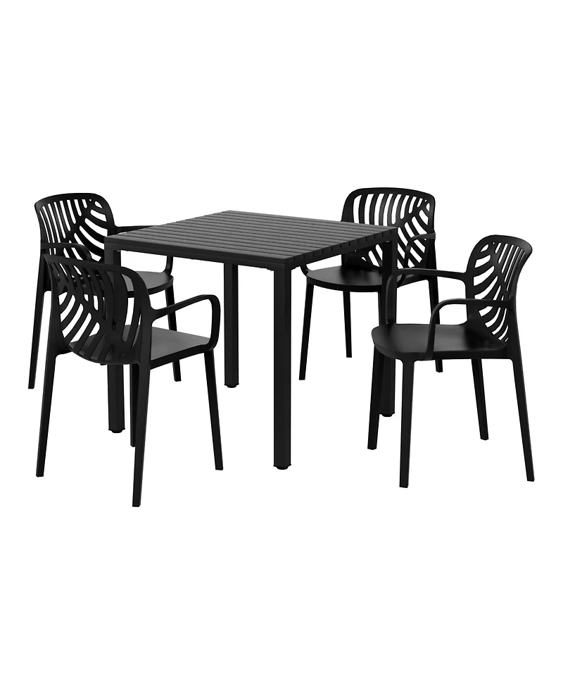 5-Piece Outdoor Square Dining Table Patio Set with Stackable Chairs