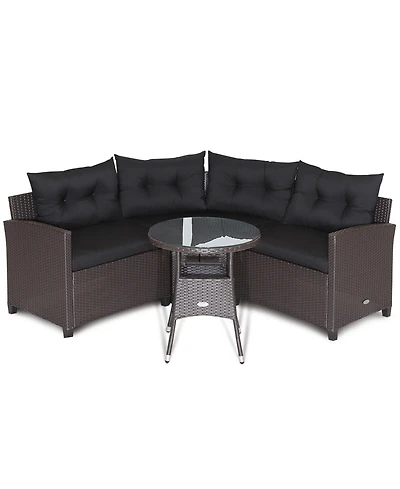 Gymax 4PCS Wicker Patio Sofa Set Rattan Outdoor Furniture Set w/ Cushions