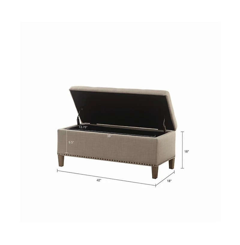 Modern Storage Bench with Soft-Close Lid, Grey Linen Upholstery, Black Wood Legs for Bedroom or Entryway-The Pop Home