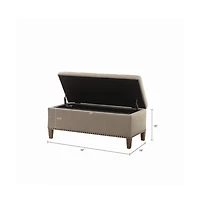 Modern Storage Bench with Soft-Close Lid, Grey Linen Upholstery, Black Wood Legs for Bedroom or Entryway-The Pop Home