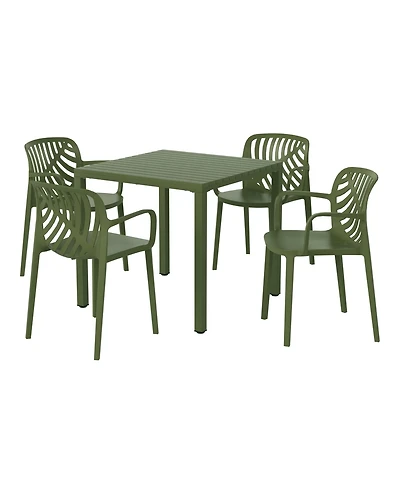 5-Piece Outdoor Square Dining Table Patio Set with Stackable Chairs