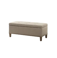 Modern Storage Bench with Soft-Close Lid, Grey Linen Upholstery, Black Wood Legs for Bedroom or Entryway-The Pop Home