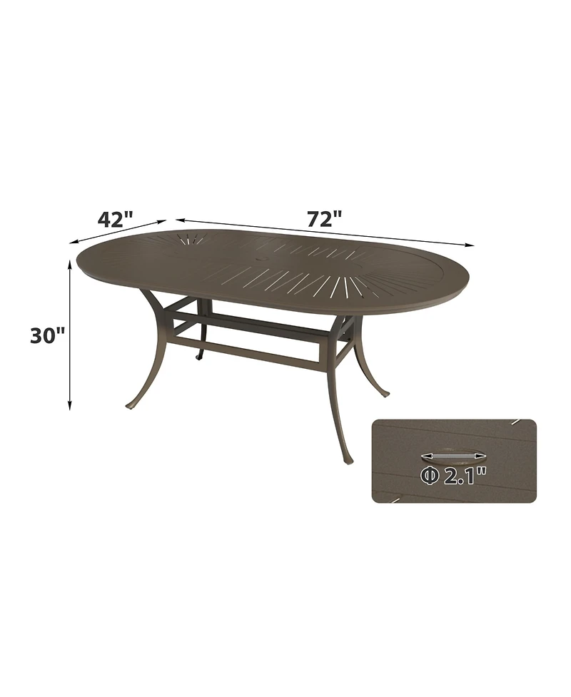 Mondawe 72-inch x 42-inch Oval Powder Coated Cast Aluminum Outdoor Dining Table with Umbrella Hole