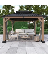 Mondawe 12 ft. x 10 ft. Outdoor Fir Solid Wood Frame Patio Gazebo Canopy Shelter with Galvanized Steel Hardtop Roof Pavilion