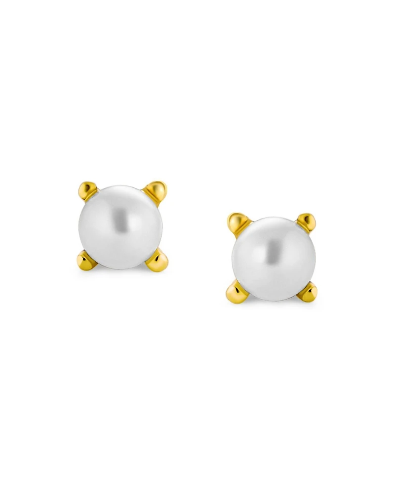 Bling Jewelry Set of 2 Tiny Freshwater Pearl Stud Earrings Silver Gold Plated Sterling Silver