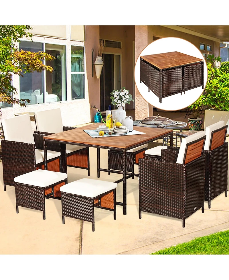 Gymax 9PCS Rattan Wicker Patio Dining Set Outdoor Furniture w/ Cushion