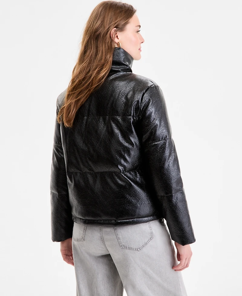 Steve Madden Women's Textured Faux-Leather Puffer Coat