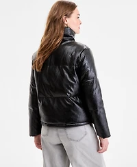 Steve Madden Women's Textured Faux-Leather Puffer Coat