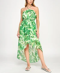 Bcx Juniors' Leaf-Print Ruffled Chiffon Dress