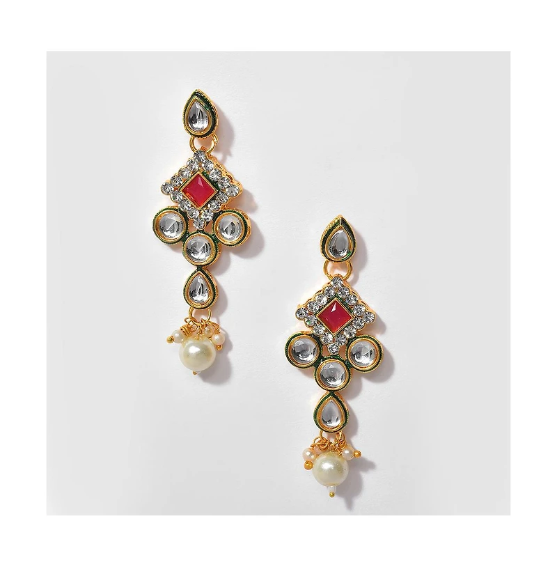 Sohi Women's Gold Plated Kundan Beaded Jewellery Set