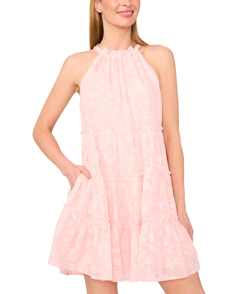 CeCe Women's Floral Halter Ruffled Tiered Mini Dress