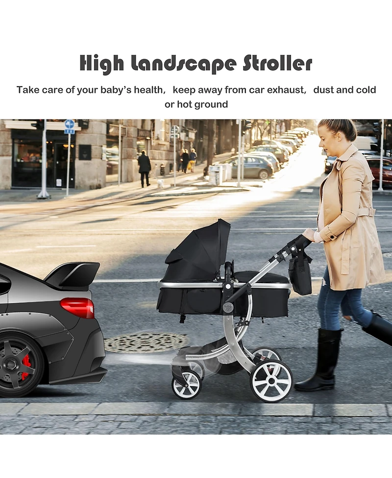 Costway Baby Folding Aluminum Bassinet Reversible Stroller