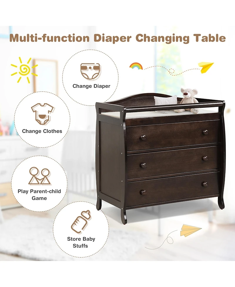 Costway Baby 3 Drawer Changing Table Diaper Station w/ Safety Belt
